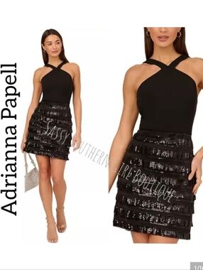 ⭐🆕 Adrianna Papell Black Sequin Mini Dress